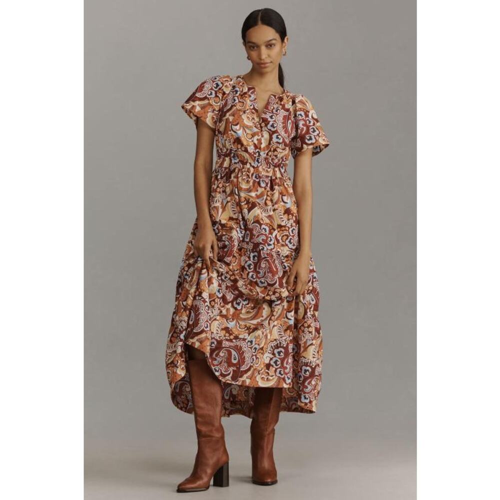 nwt by ANTHRPOLOGIE sz 1X Somerset Maxi Dress: Bronze Motif